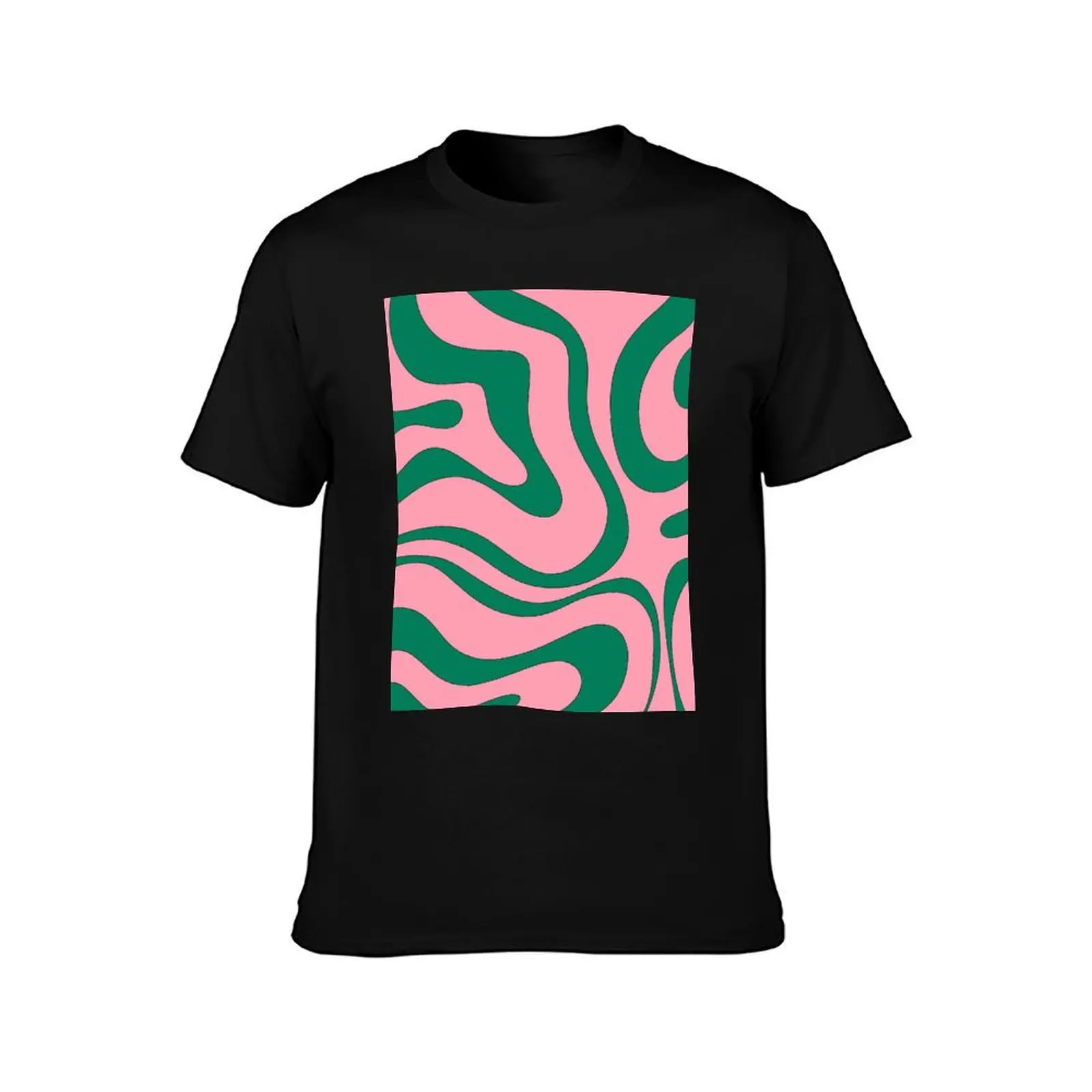 Modern Retro Liquid Swirl Funky Abstract Pattern Pink and Green T-Shirt Basic Simple Casual Short Sleeve Tee T-Shirt