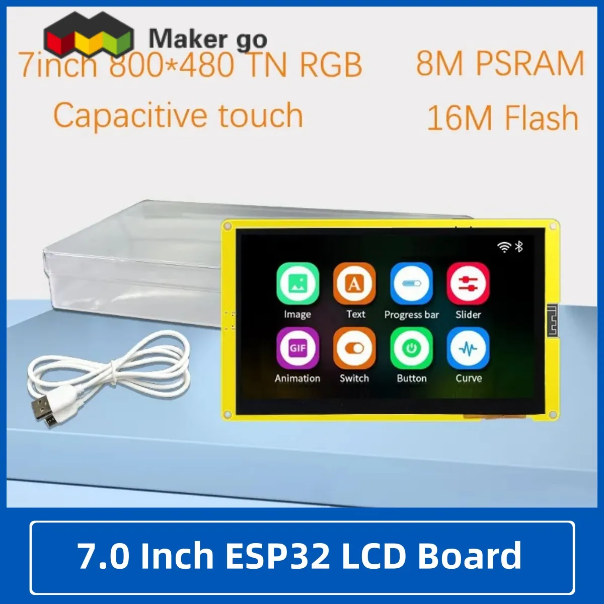 7 Inch ESP32-S3 HMI 8M PSRAM 16M Flash Arduino LVGL WIFI&Bluetooth 800*480 Smart Display Screen RGB LCD TFT Module