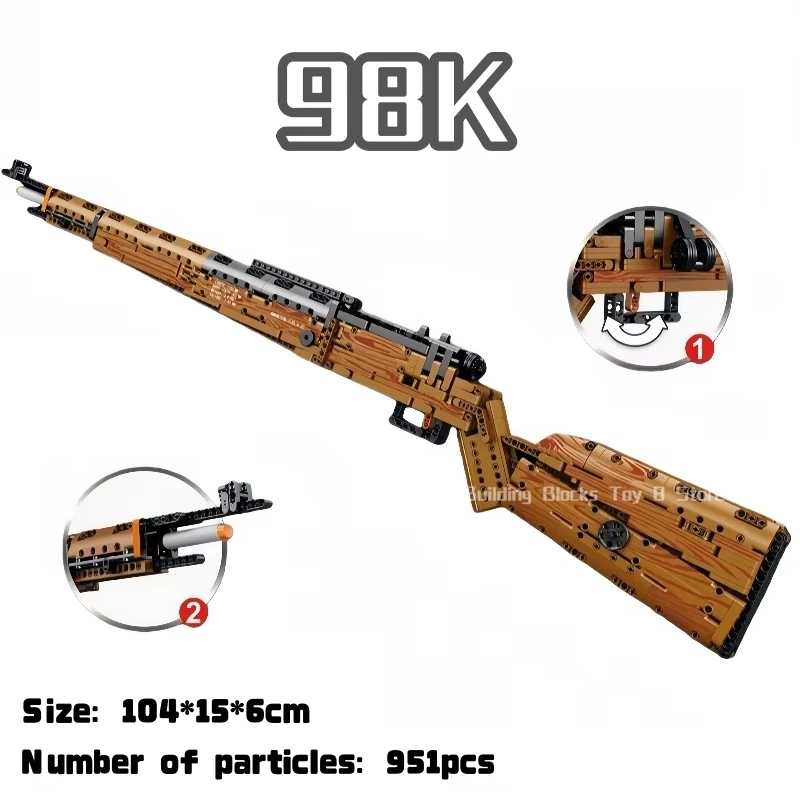 

1028 шт. технический карабин 98 К, идеи оружия, дизайн, огнестрельное оружие, строительные блоки, модель игрушки, сборка на день рождения, кирпичи, игрушки, подарки для детей