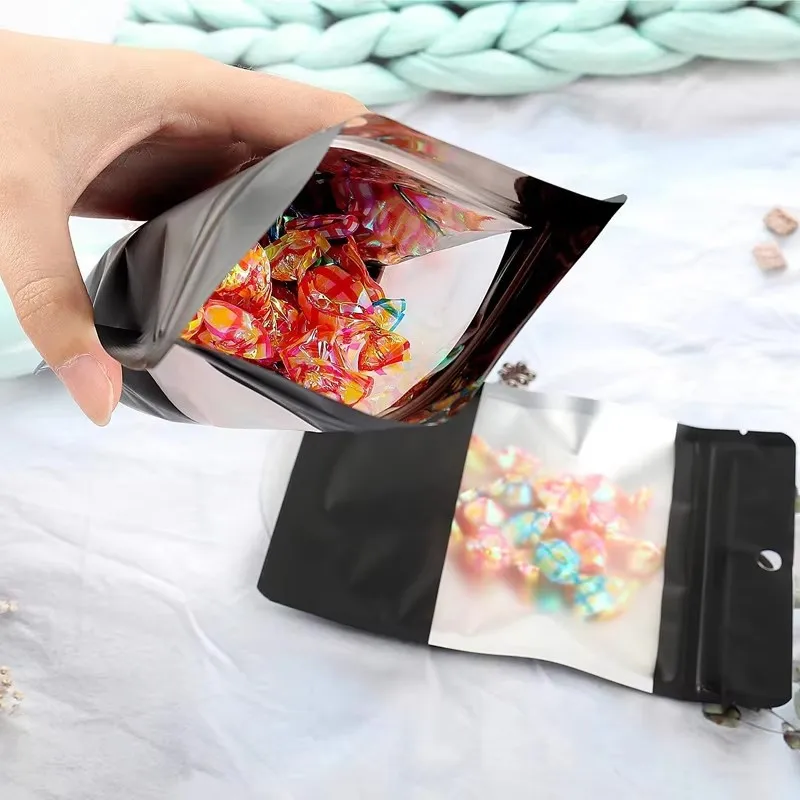 1000Pcs/Lot Black Mylar Ziplock Bag Smell Proof Food Storage Bags with Clear Window Resealable Mylar Bags Foil Pouch Ziplock Bag