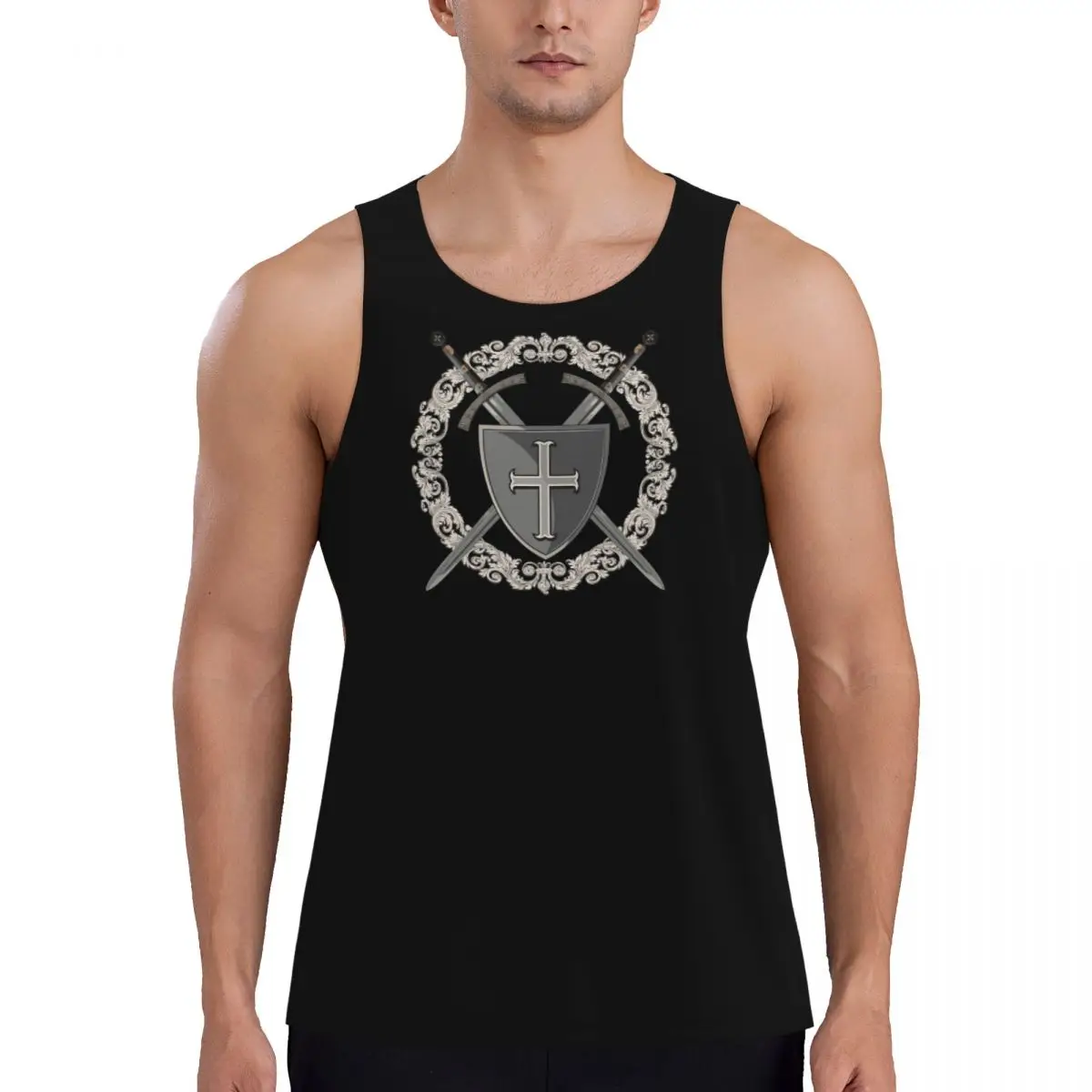 

Quick Dry Knights Templar Cross Shield Symbol Medieval Sword Emblem Secret Order Gym Tank Muscle Sleeveless Shirt Vest