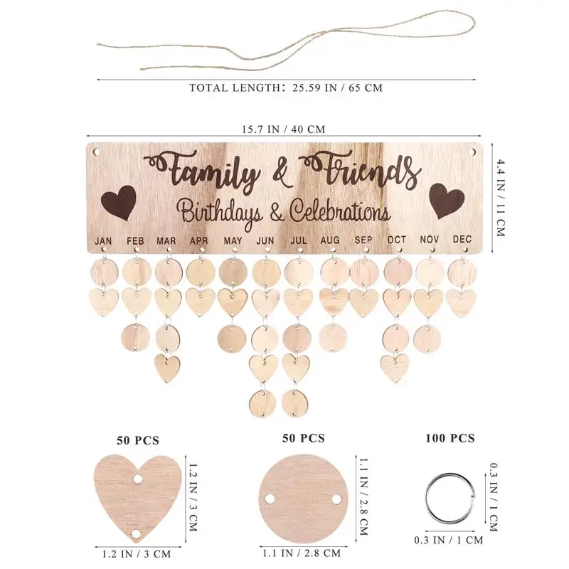 Calendario de madera personalizado Toyvian, tablero de placa de seguimiento de fecha DIY, tablero de calendario de recordatorio de cumpleaños y boda
