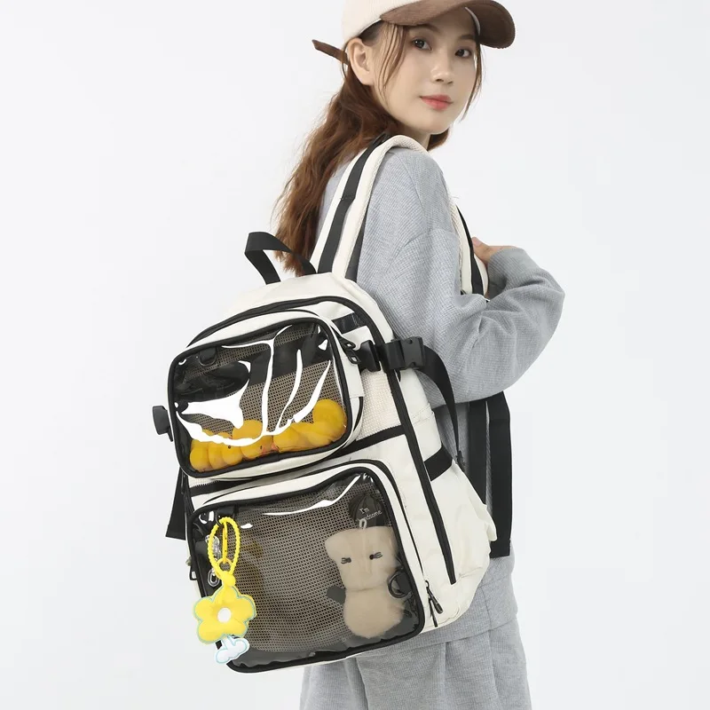 

Pain bag new transparent backpack large capacity fashionable detachable small school bag casual middle school student school bag