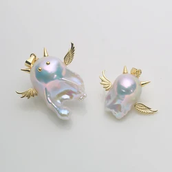 Jane jewelry Handmade freshwater Baroque Pearl pendant Cherub & Demon themed 925 sterling silver accessories 15-25mm PJ