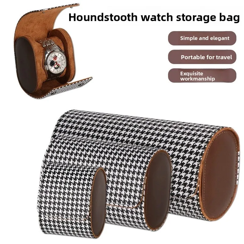 Cajas cilíndricas de alta gama para relojes con 1/2/3 ranuras, diseño de cuadrícula de mil pájaros, estuche de almacenamiento de relojes de cuero PU desmontable, organizadores de relojes de pulsera