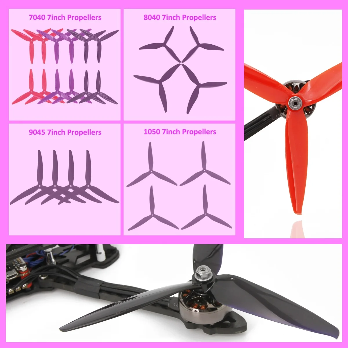 

2 Pairs Carbon Nylon Propellers 1050 9045 8040 7040 3-Blade 2CW&2CCW Props 7inch/8inch/9inch/10inch for RC Multirotor FPV Drone