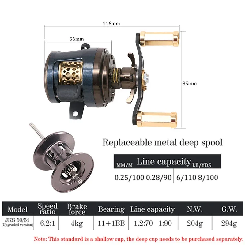 Jetshark Baitcasting Reel 6.2: 1 Gear Ratio Drum Wheel 4kg Max Drag 11+1 Ball Bearing Freshwater Metal Spool Bass Fishing Reel C