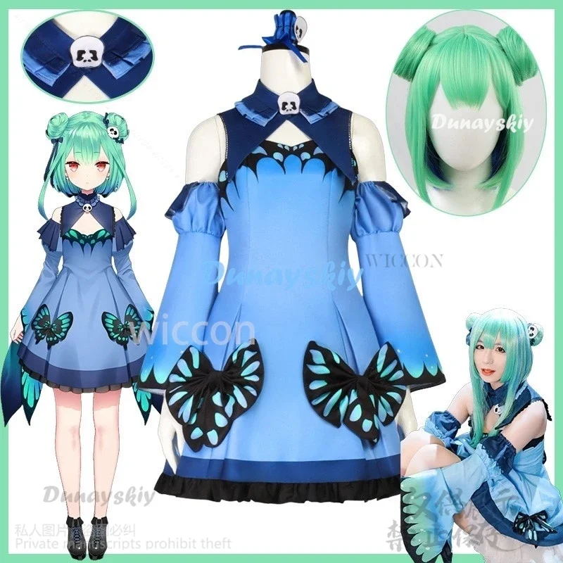 

CosplayAnime Virtual YouTuber Uruha Rushia Cosplay VTuber Hololive Costume Blue Dress Lolita Green Wigs For Halloween Party Cust