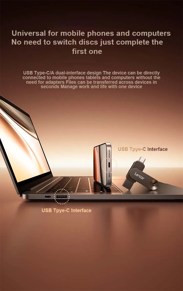 Lexar JumpDrive D500 USB3.2 Gen1 400 MB/s Typ-C USB-A 2-in-1 Solid-State-Stick 128 GB 256 GB 512 GB 1 TB für Telefon, Laptop, PC – Detail 6