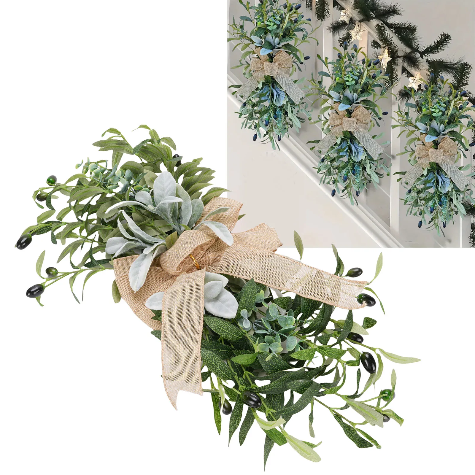 

Искусственная оливковая гирлянда для лестницы, 60 см, ручная работа, с реалистичными деталями, декор из искусственной оливы для всех сезонов, подвесное украшение для лестницы