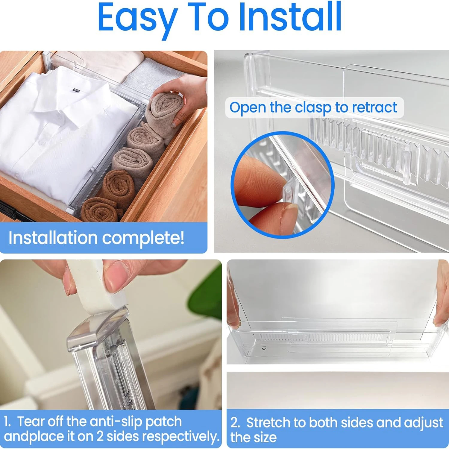 فواصل أدراج 4/6/8/12 عبوة، فواصل أدراج بلاستيكية لملابس الأطفال وأدوات المطبخ وتخزين المكاتب، سهلة التركيب