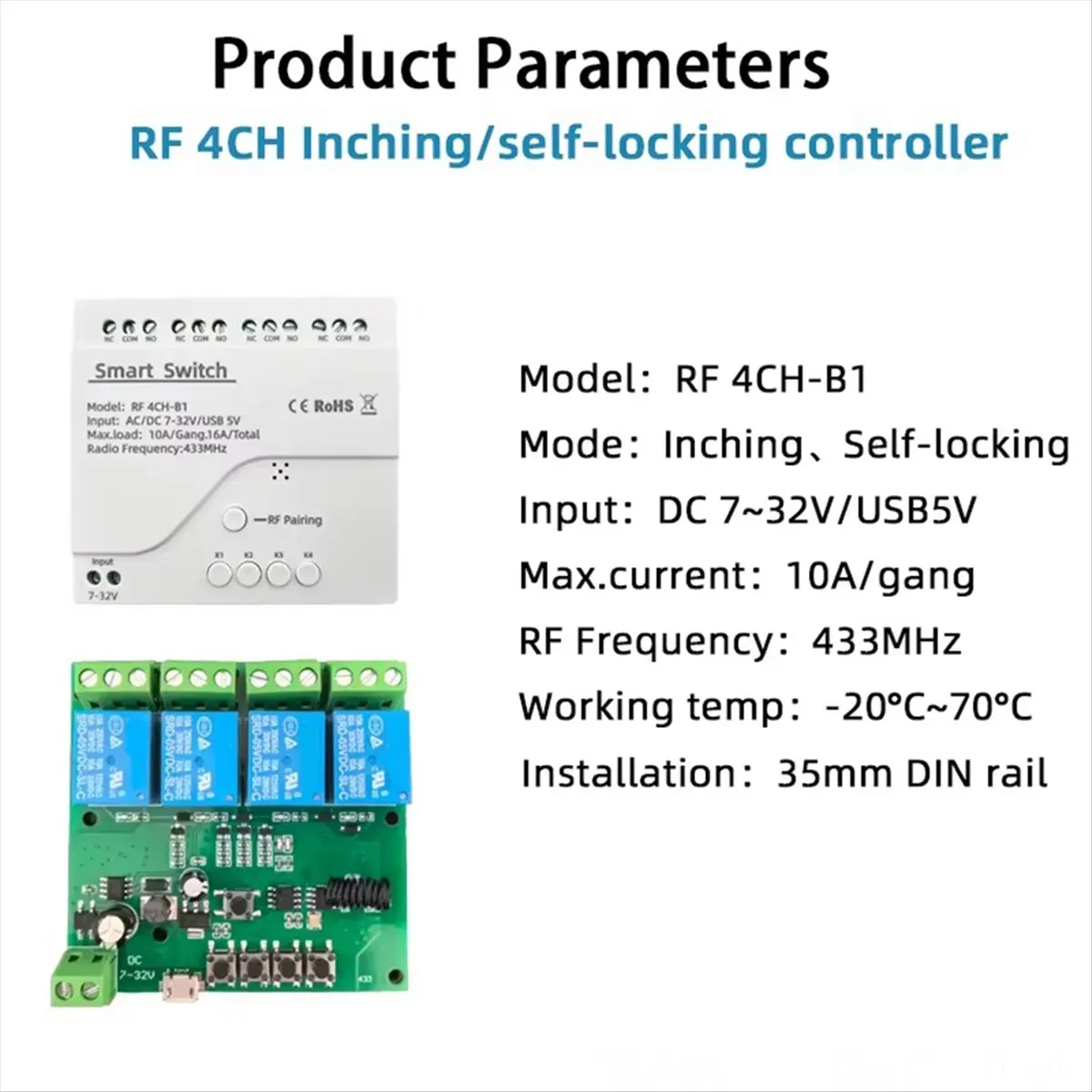 L63A  Smart Switch 4CH Inching/Self-Locking Controller 433MHZ Remote Controlled Camera Real Time Monitoring