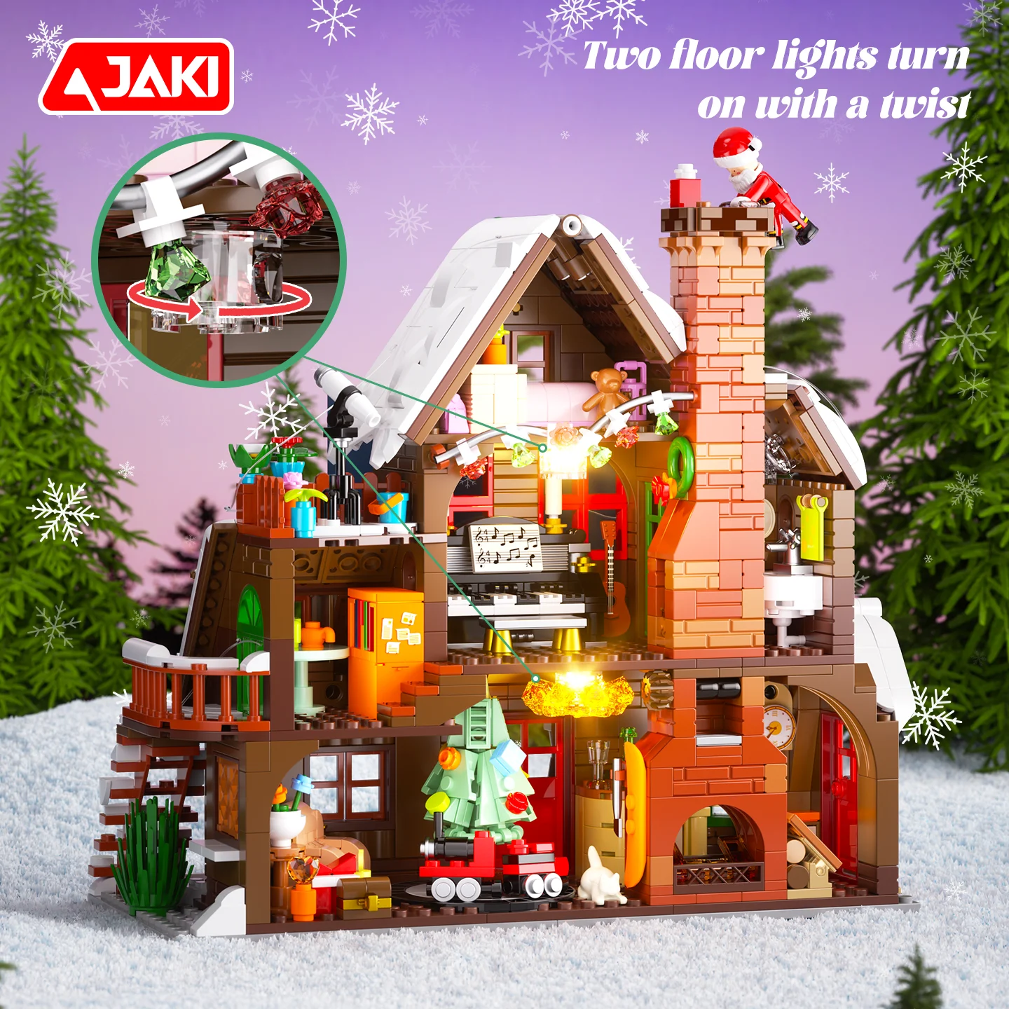 JAKI عيد الميلاد منزل خشبي نموذج التجمع لعبة المنزل الإبداعية زخرفة اللبنات مجموعة هدية عيد الميلاد للبنين والبنات #2