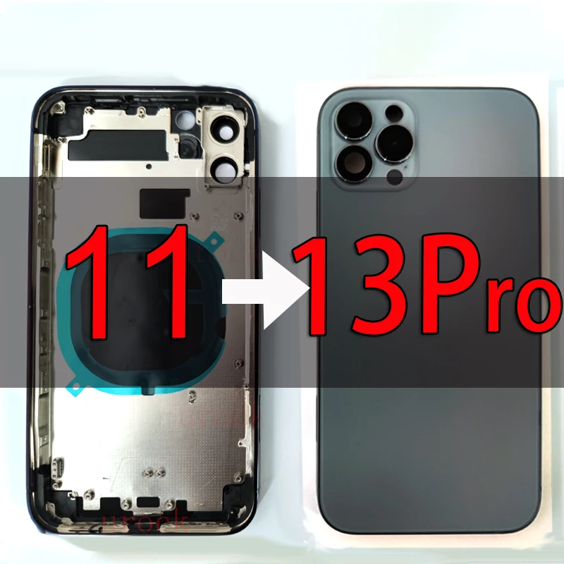 

Корпус из нержавеющей стали «сделай сам» для iPhone 11, как 13 Pro, средняя рамка со стеклянным шасси для замены заднего корпуса 11 в 13 Pro
