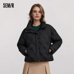 Semir Down Jacket Women Thin Houndstooth Loose 2024 New Winter Waterproof Windproof Stand-Up Collar Wear Down Jacket