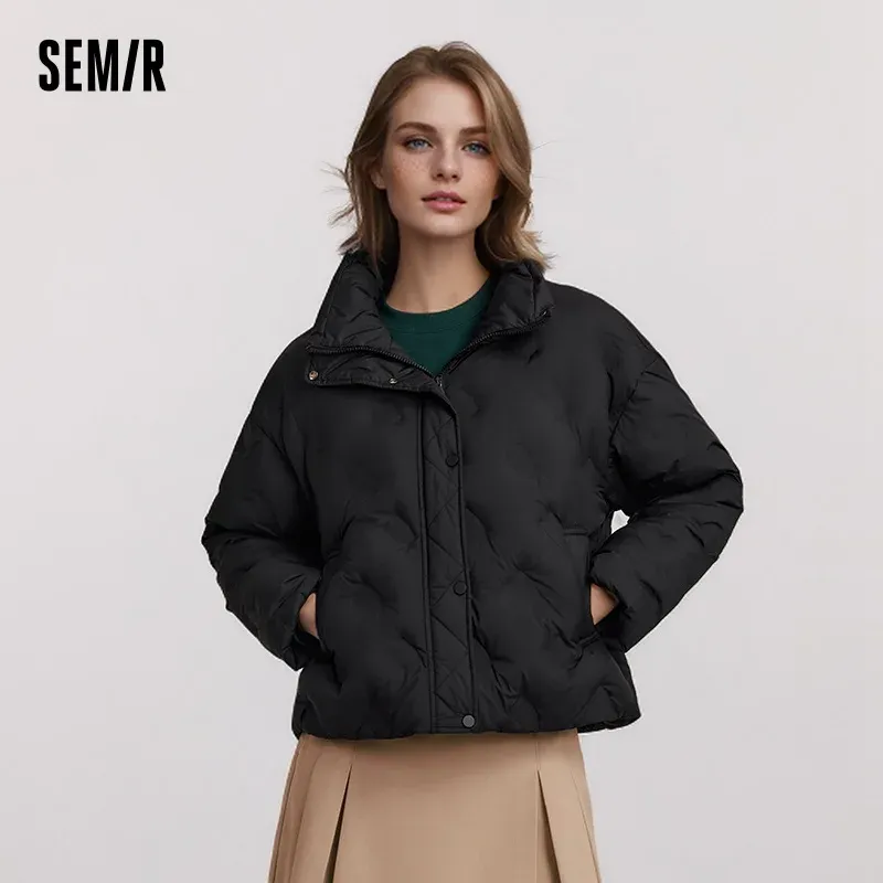  Semir Down Jacket Women Thin Houndstooth Loose 2024 New Winter Waterproof Windproof Stand-Up Collar Wear Down Jacket 