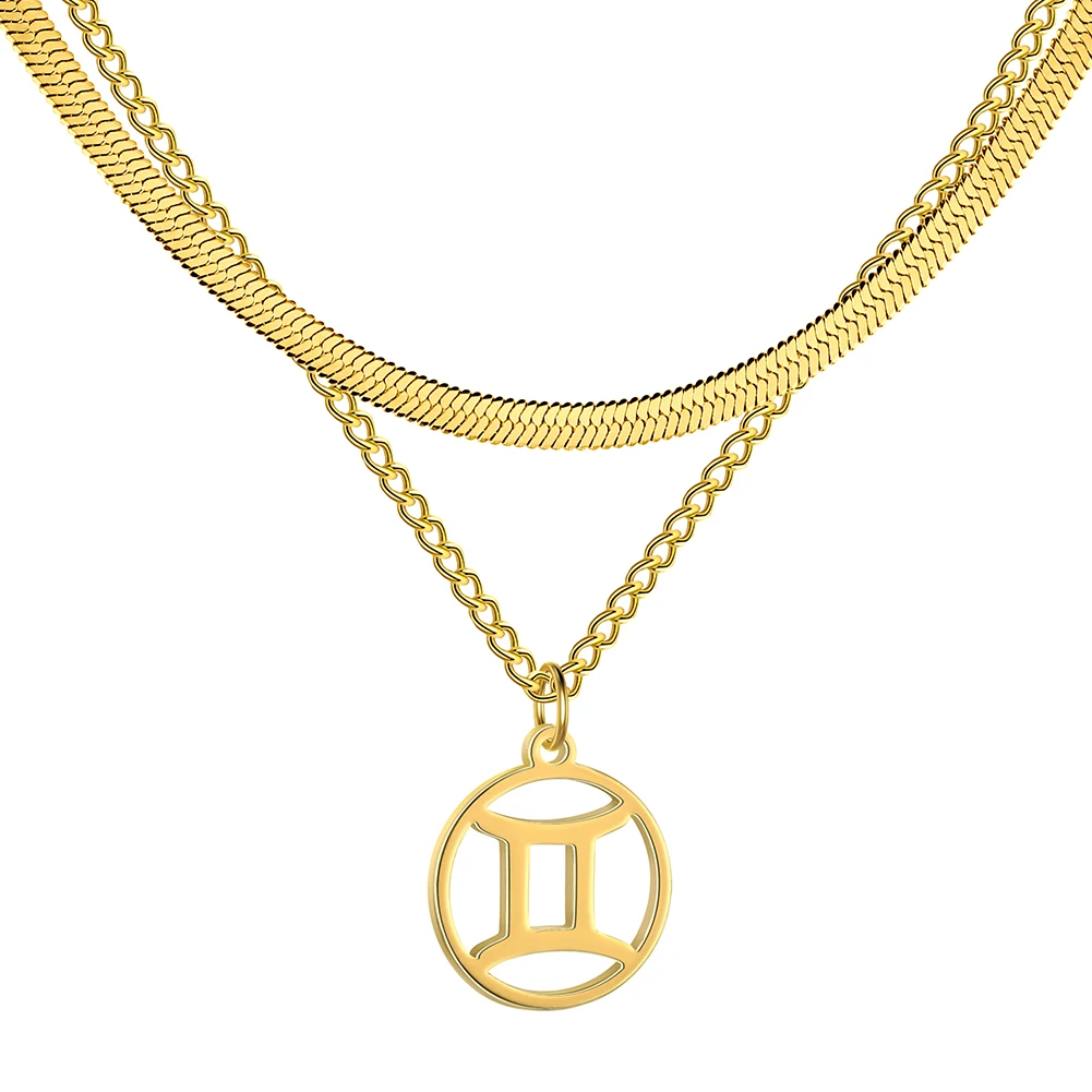 قلادة كوكبة من الفولاذ المقاوم للصدأ للنساء ، قلادة عملة معدنية ، سلسلة ثعبان متعددة الطبقات ، قلادة برج ، هدية مجوهرات ، فتاة