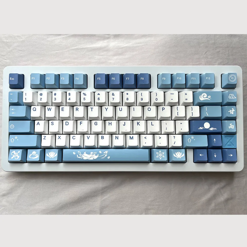 Imagem -02 - Subbed Pbt Subbed Keycap Sweet Rain Design Personalizado Azul Branco Perfil de Cereja 140 Chaves Iso Enter 2u 2.25u 2.75u 3u 6.25u 7u