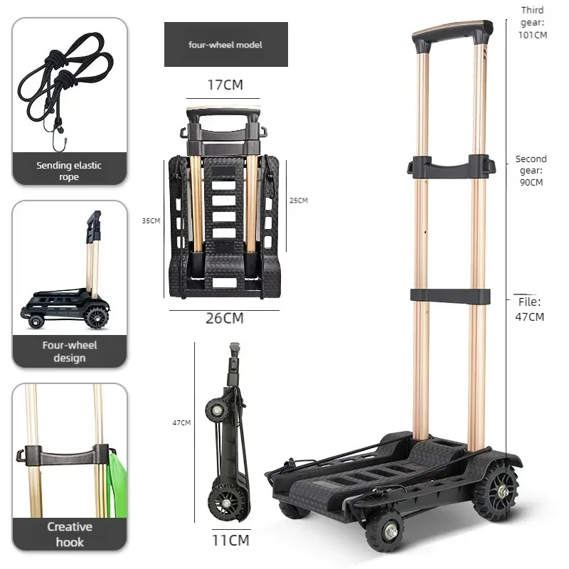 Folding Small Aluminum Rod Hand Carts, Hand Carts, Luggage Carrier Trailer, Grocery Shopping Cart, Material Handling Tools