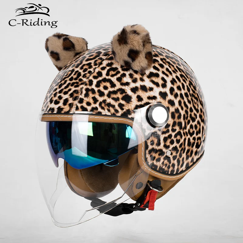 

Яркий дизайн, белый леопардовый принт, 3/4 мотоциклетный шлем с открытым лицом, безопасный для двойных ушей, сертифицированный для взрослых, удобный для туризма