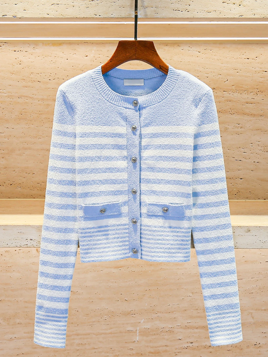 

S Home Nan You High End Women's Summer 2025 Small Fraance Sle Striped Knitted Cardigan Jaet Button up Long Sve ort...