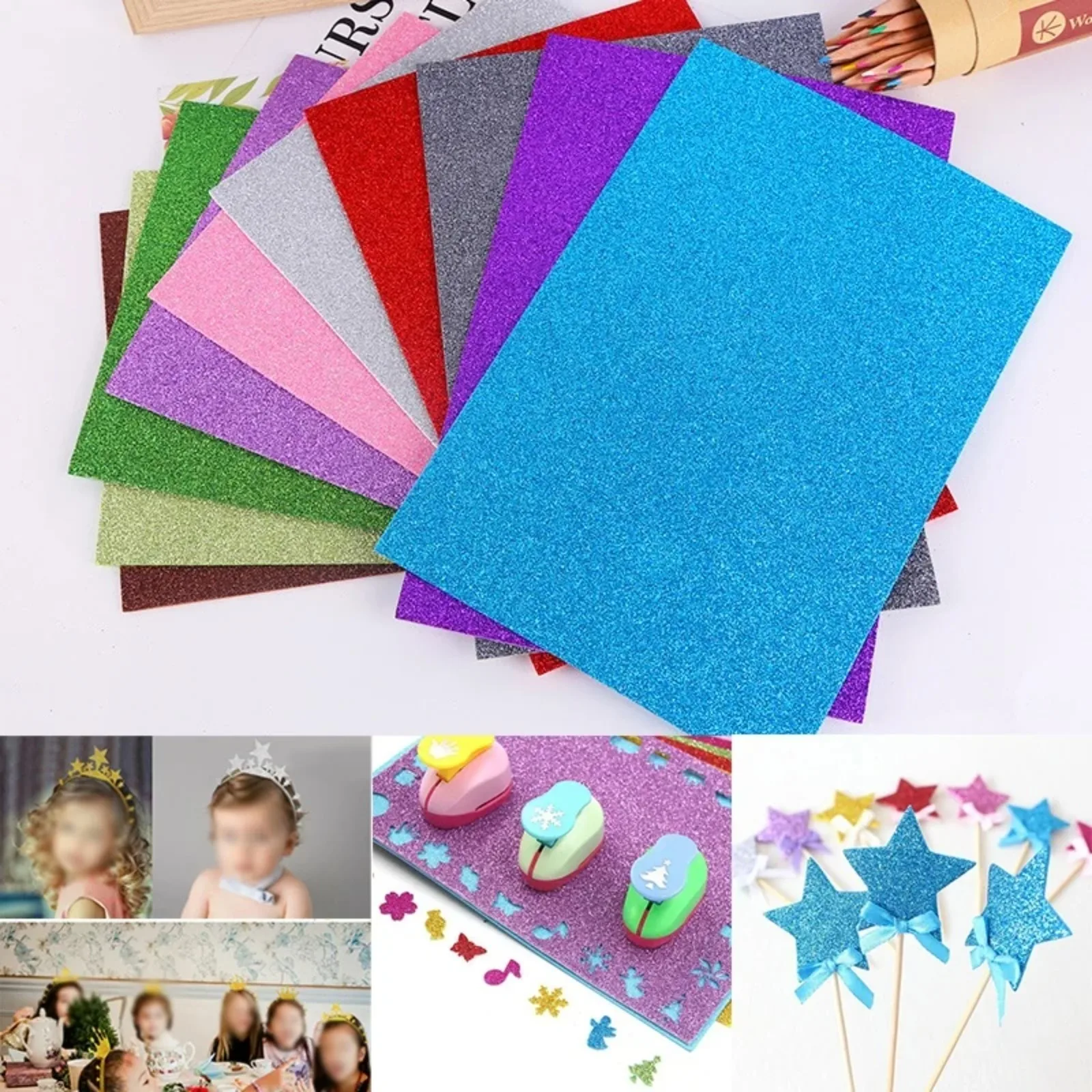 10 Pcs Colorful Glitter Cardstock EVA Foam Paper Sponge Soft Touch Crafts for Scrapbooking Kids DIY A4 Premium Bling Paper