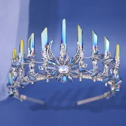 Raw Crystal Quartz Tiara Headband Moon Crystal Boho Tiara Goddess Crown Wedding Bride Headpiece for Women and Girls