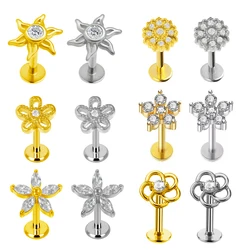 Sunflower Internal Threaded Micro Labret 100%316L Surgical Steel Cartilage Tragus Helix Piercing Flat Back Earrings