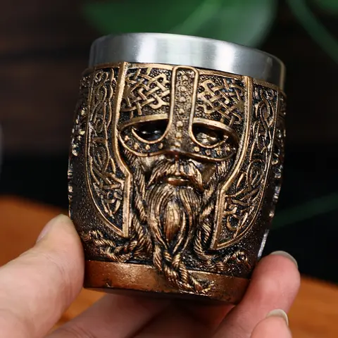Valhalla Viking Shot Glass Stainless Steel Inner Nordic Resin 50ml Medieval Dragon Warrior Horn Norse Pirate Cup Wine Glass Bar
