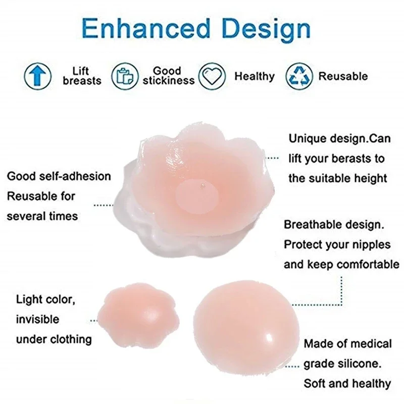 Women Silicone Breast Petals Lift Nipple Cover Reusable Invisible Petal Adhesive Strapless Backless Stick on Bra Breast Stickers