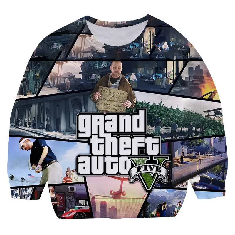 2023 year sweatshirt boys  Grand Theft Auto 3D Print hoodies Long Sleeve GTA 5 Street Style High Quality gta5 round collar Tops