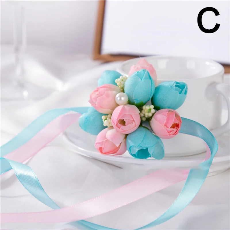 Girls Bridesmaid Wrist Corsages Silk Flower Wrist Corsage Bracelet Wedding Dancing Banquet Party Events Accessories