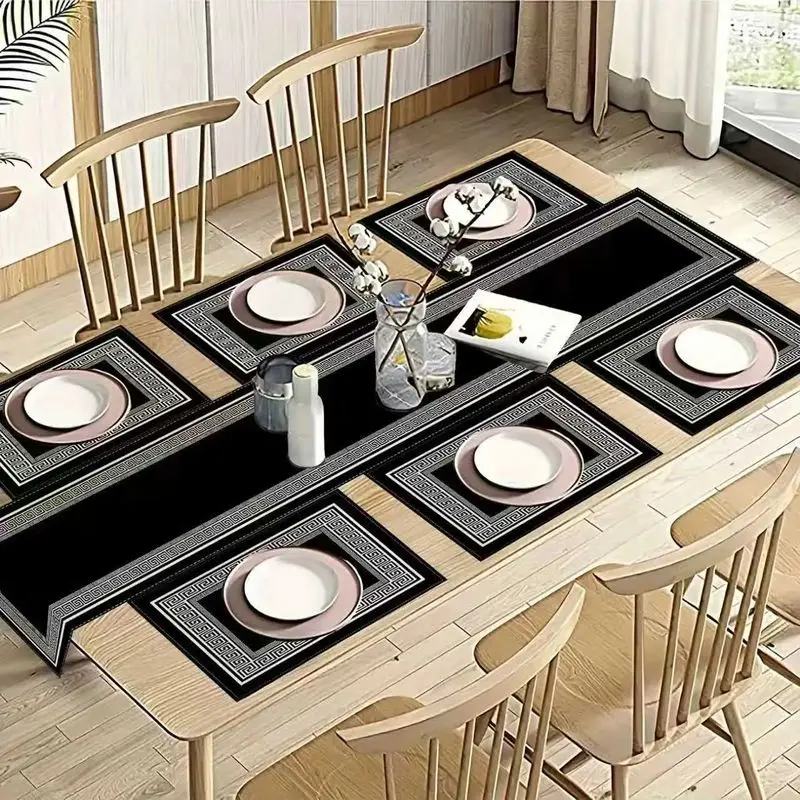 Minimalist Retro Geometric Style Table Flag Placemat Set Waterproof Oil Resistant Anti Slip Kitchen Dining Table Mat Home Decor