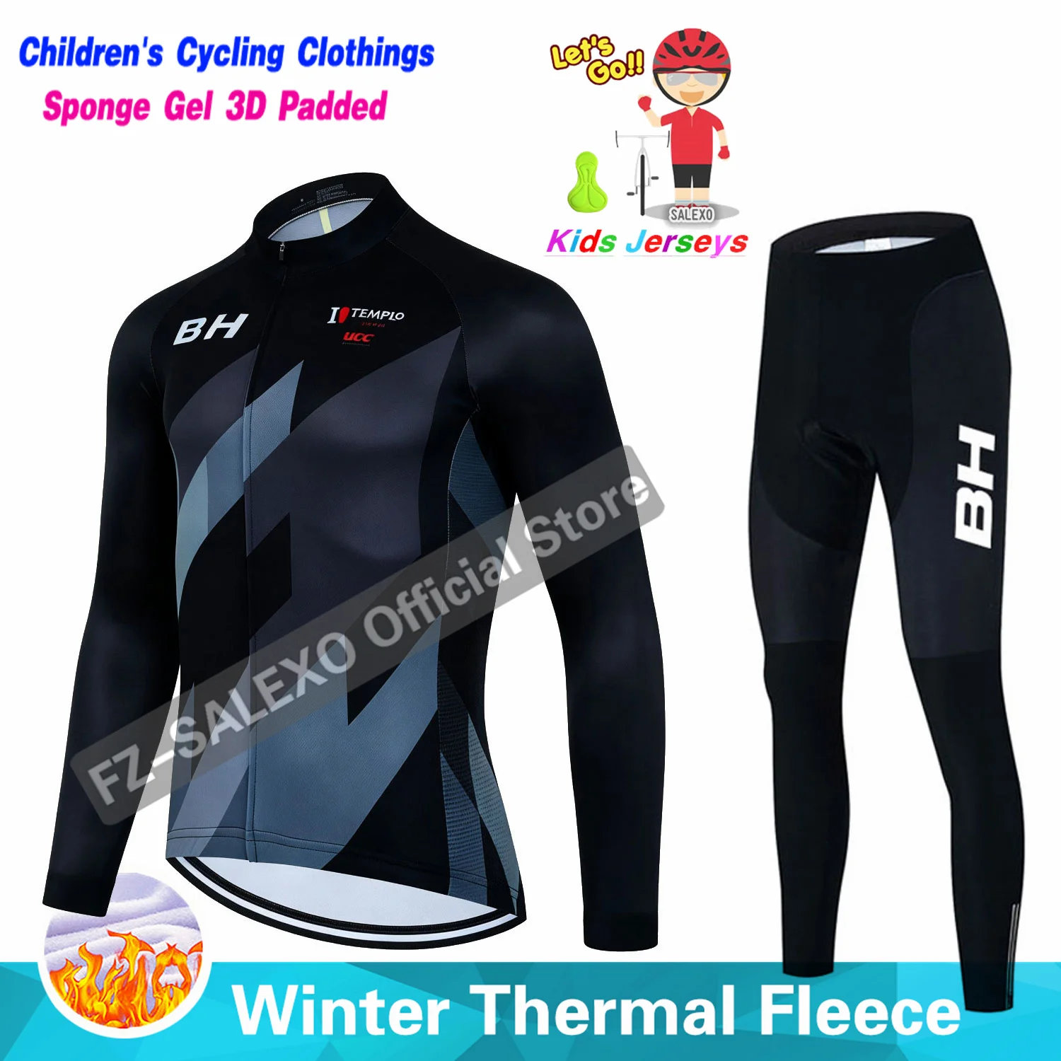 BH 2027 Children's Winter Cycling Jersey Suit Thermal Fleece Boys Cycling Clothing Kids Riding Long Sleeve Suit Roupa Ciclismo view 3