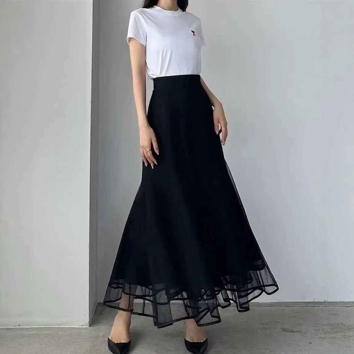 2026 Summer New Elegant Chiffon High-Waisted Mermaid Skirt, Hip-Covering And Slimming, Gentle And Elegant Long Skirt
