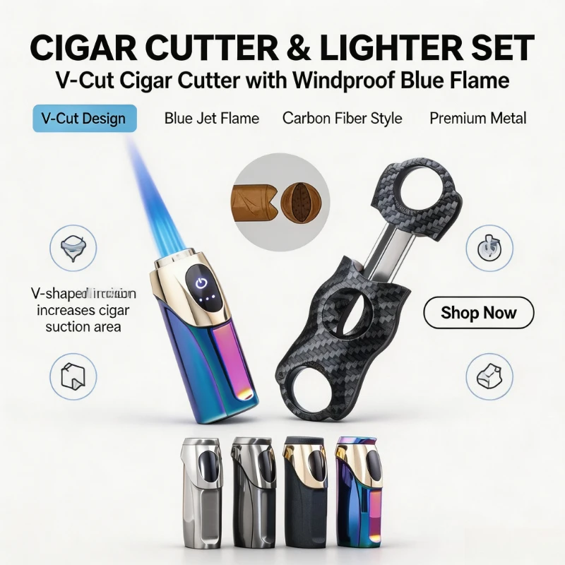 JOBON Triple Flame Gas Lighter, Gas‑Electric Hybrid Design,Bright Blue Flame, Smart TouchSensor Ignition, PortableCigar Ignition