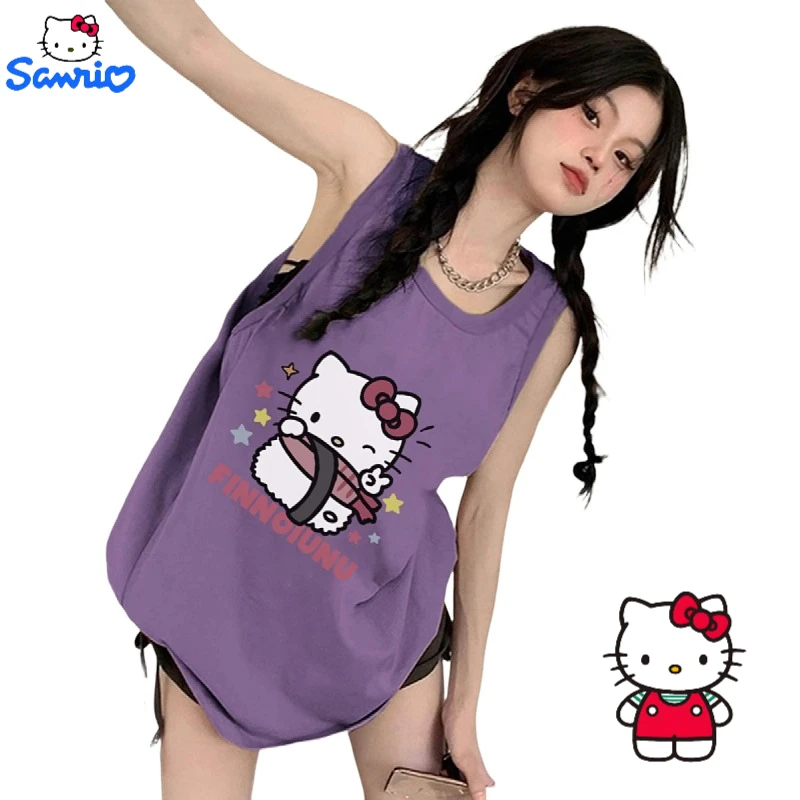 

Sanrio Hello Kitty мультфильм милая фиолетовая майка креативная кавайная милая летняя свободная футболка без рукавов для девочек подарок оптовая продажа