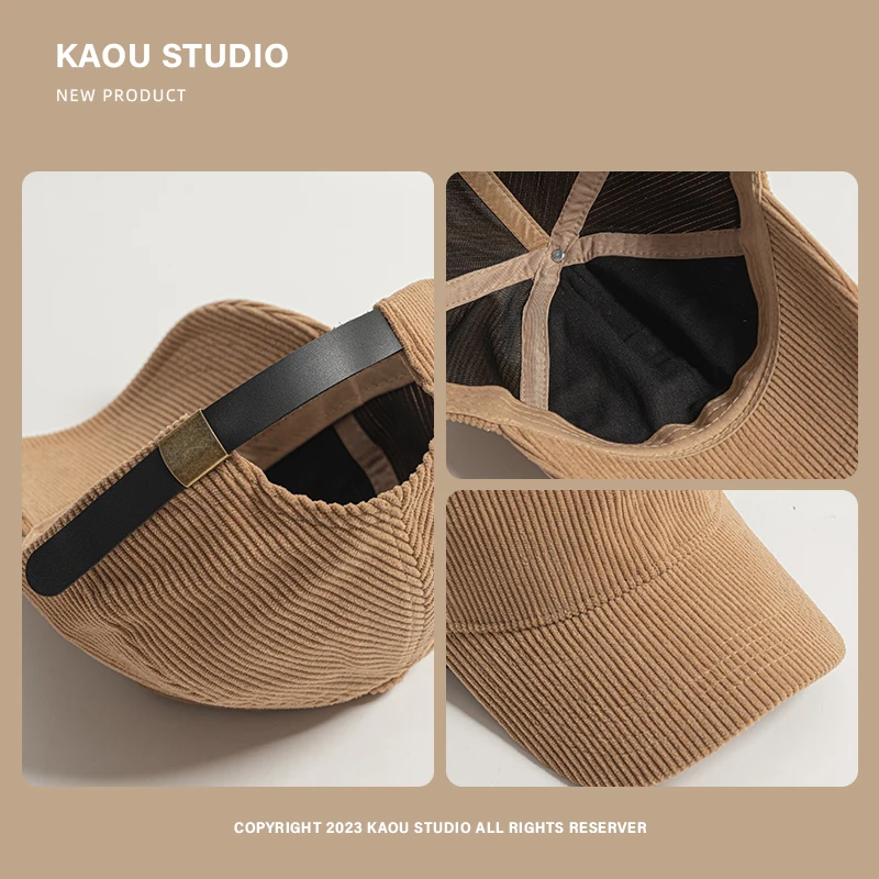 Retro casual solid color corduroy baseball hat men and women versatile face small soft top thermal cap women