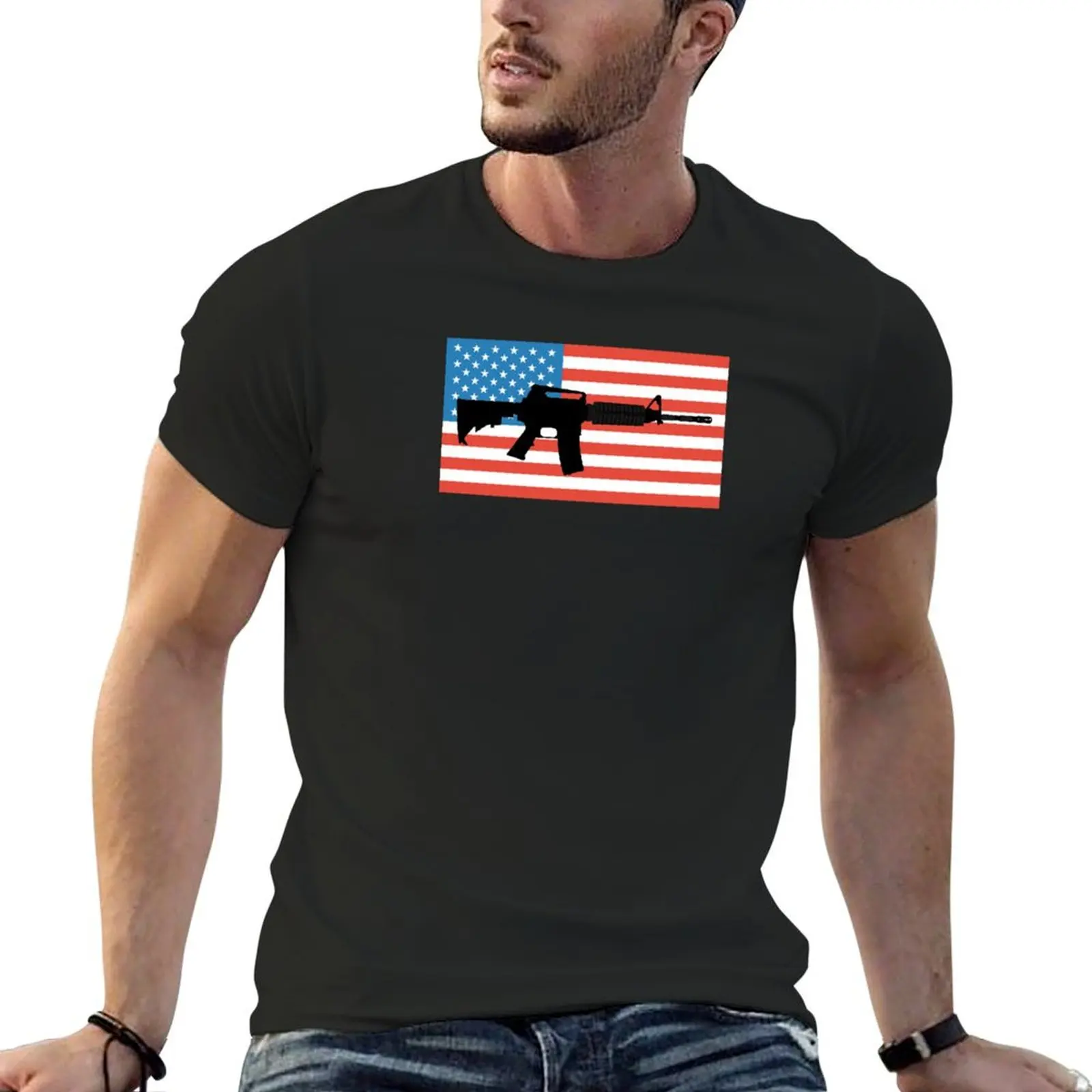 

Second Amendment 2A 2nd Amendment American Flag AR-15 T-Shirt sports fans rapper graphic tees shirts men
