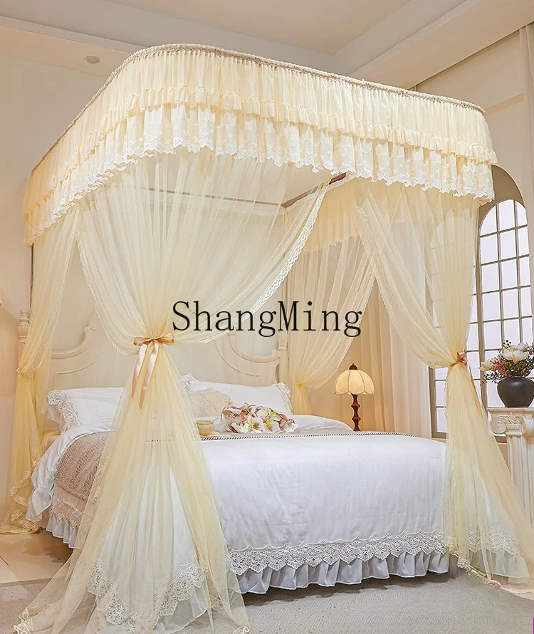 

HJ household u-shaped guide rail mosquito net new bedroom advanced bed mantle installation-free bracket rod thickened track