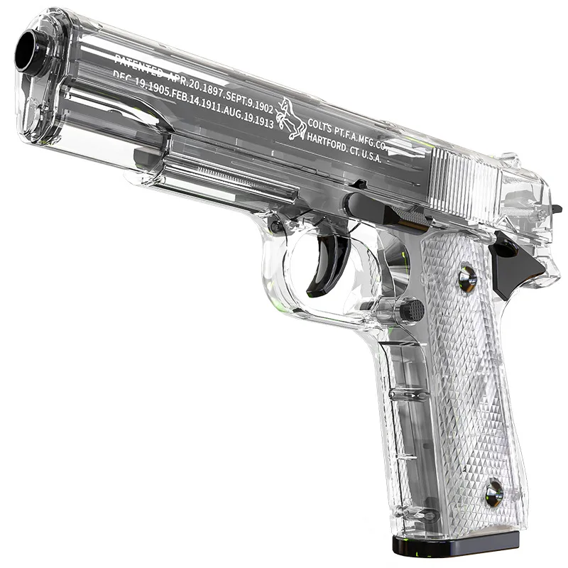 Pistola expulsora de carcasa transparente, modelo de pistola no empotrada con estuche para cartuchos de revistas, pistola de juguete para niños, regalos de cumpleaños y Navidad, 1911