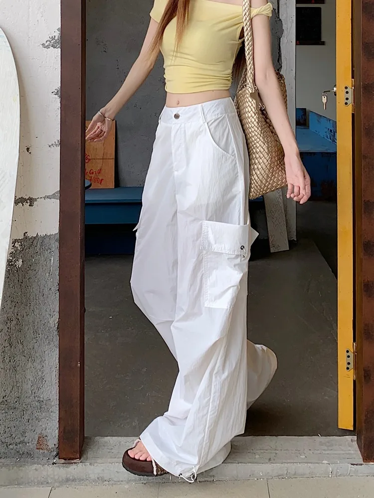 Pantalon décontracté pour femmes, couteau incurvé délavé, poche détachable, Design carré, jambes larges, couleur unie, été, nouveau