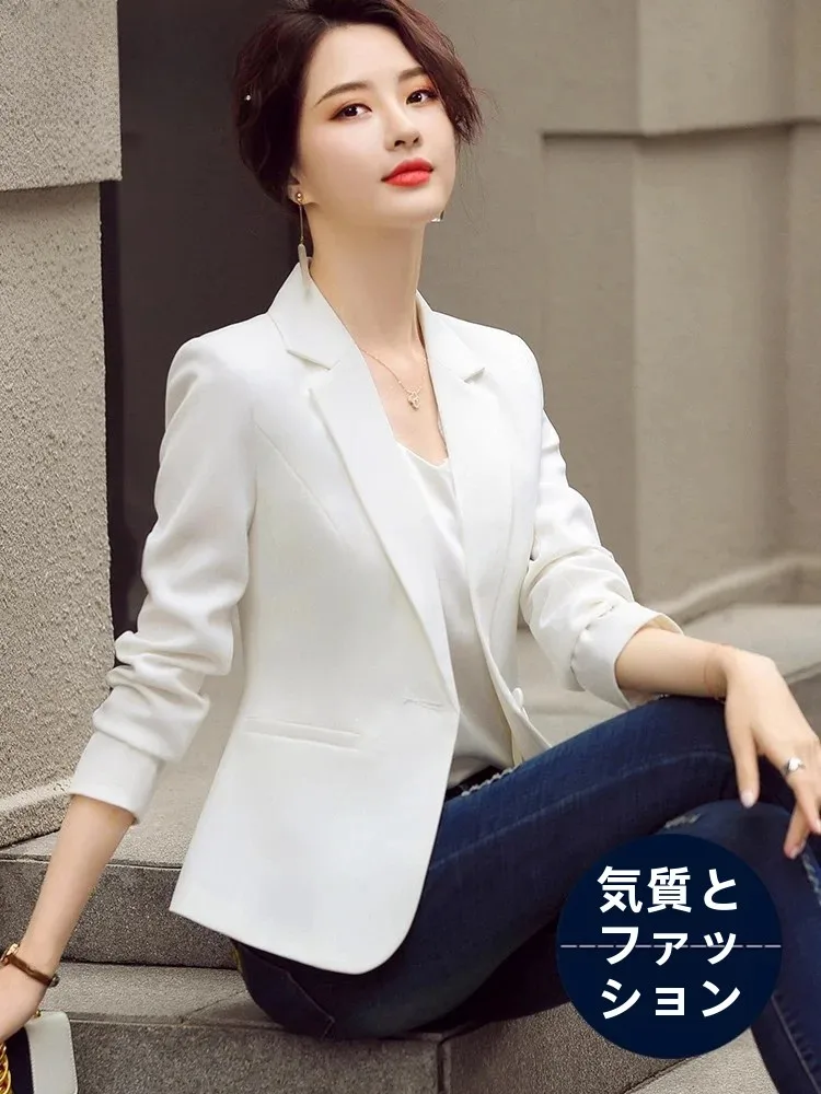 White Slim Fit Women's Casual Style Business Suit Top Elegant Quality Polyester Fabric Commute Friendly Fashion