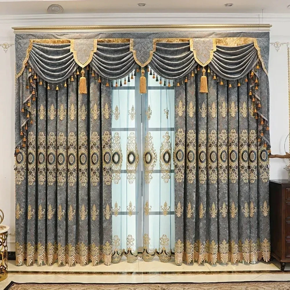 European Style Curtains for LivingRoom Light Luxury Thread Embroidered cold weather curtainWindow Custom Made