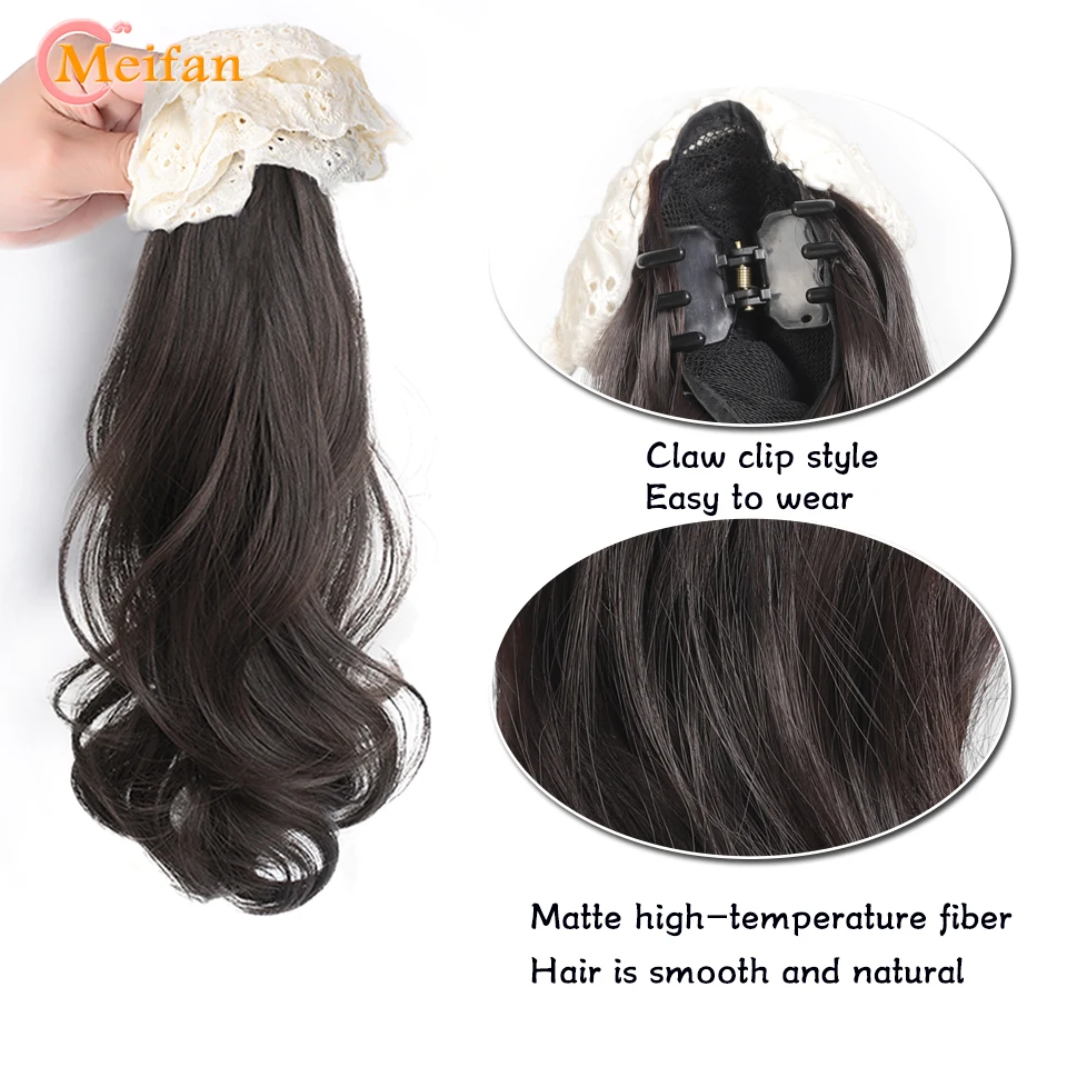 MEIFAN Syntheitc Long Wavy Curly Claw Clip On Ponytail Hair Extension Ponytail Extension For Women Natural Fake Hairpiece