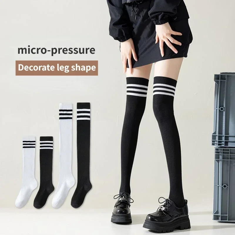 Sexy Black Women Long Striped White Socks Over Knee Thigh High Socks Over The Knee Stockings For Ladies Girls Warm Knee Socks