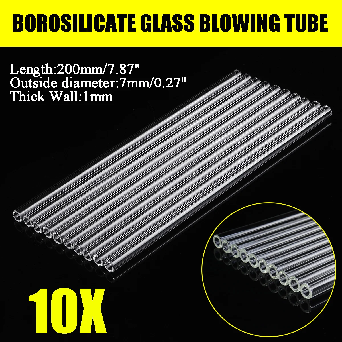 10Pcs/Set Blowing Tubes Non-one-time 200mm Long Thick Wall Laboratory Test Tube New Transparent Pyrex Glass School Lab Supplies