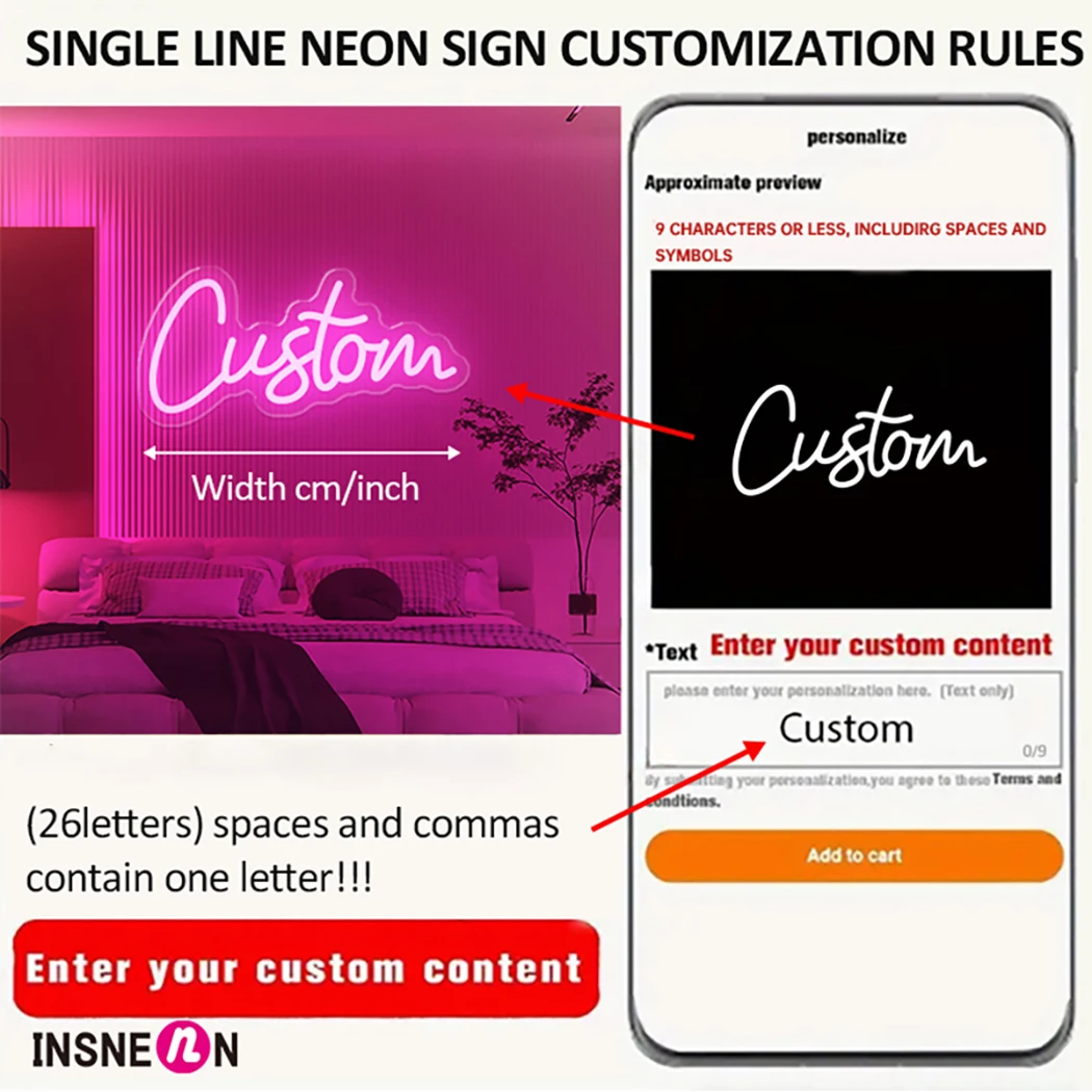 Sinal de led de néon personalizado, nome personalizado, decoração de parede de casamento para loja, sala de parede de negócios, decoração de casa, luz de néon personalizada