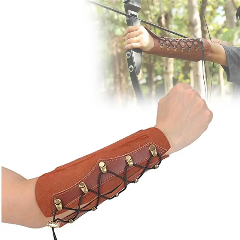 

1PC Brown Archery Leather Laces Wristband Protector Hunting Bow Tool To Protect Arm Guard Brown Bow and Arrow Accessories