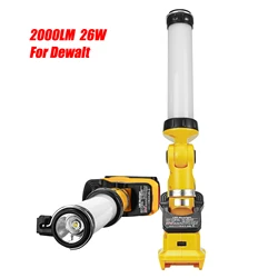 2000LM 26W LED Work Light Portable Camping Lantern with Clip Downlight Outdoor Flashlight for Dewalt 14.4V-18V Li-ion Battery